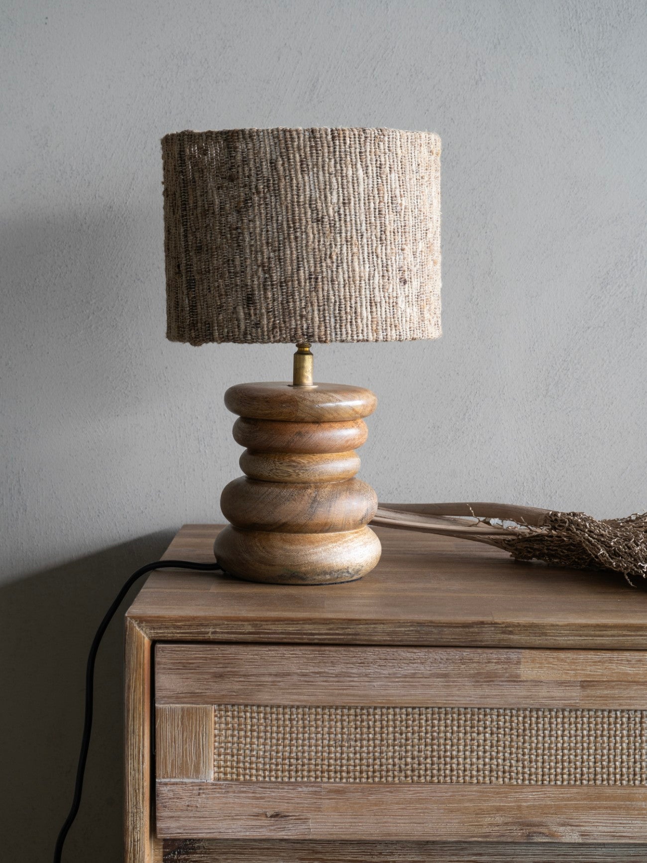 Leon Solid Wood Table Lamp with Natural Silk Jute Shade Small